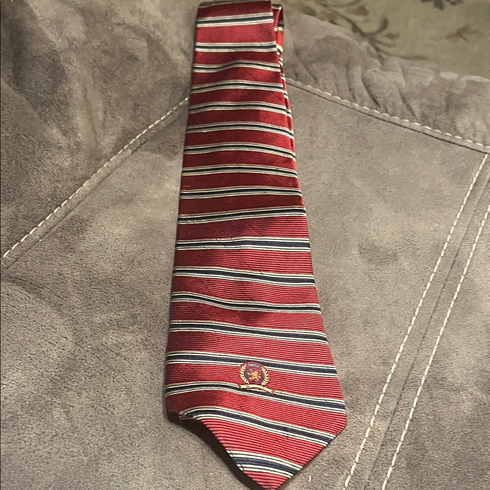 Tommy Hilfiger Classic Red and White Striped Tie